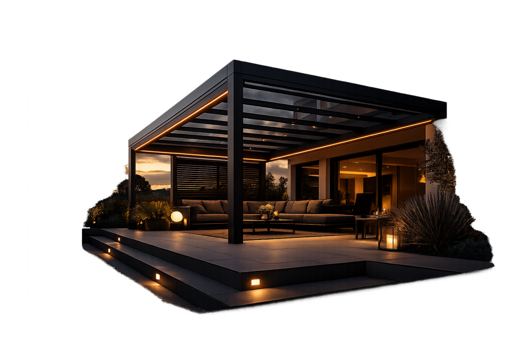 terrassenüberdachung in der nacht